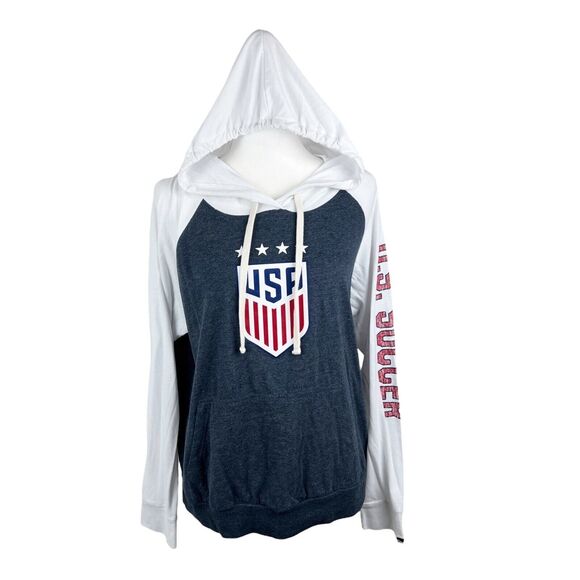 Team USA USWNT Soccer Sweater Lightweight Hoodie Women 2XL White Raglan New Era - Picture 1 of 12